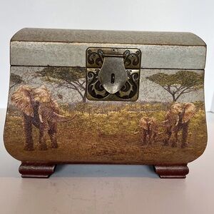 Decorative Treasure Box decorated with African Elephants on the Plain